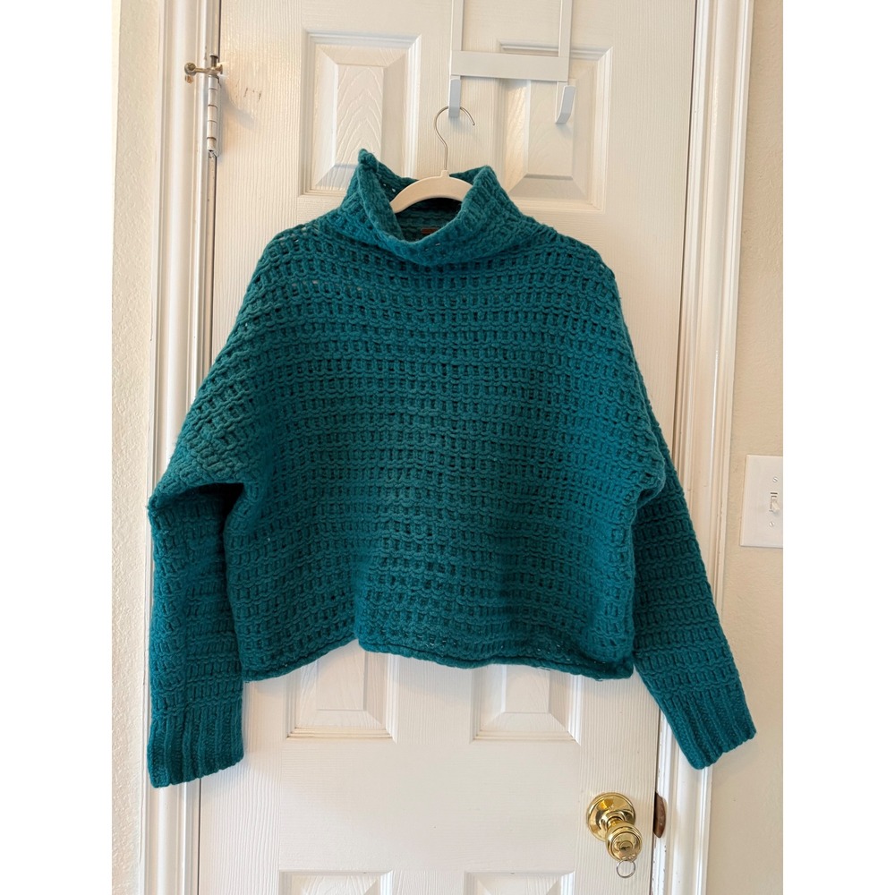 Free People Teal Cropped Cowl Neck Sweater